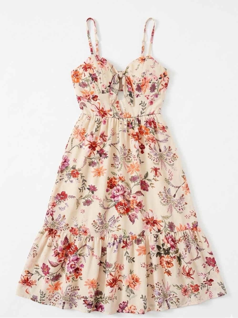 A.W.W Floral Tie-Neck Blouse in Cream with Pink & Orange Blooms- medium